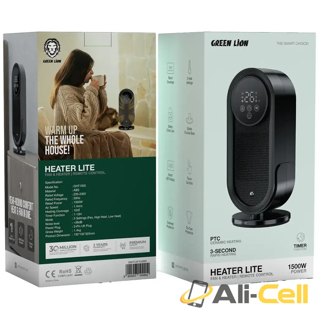 Green Lion Heater Lite Fan & Heater with Remote Control - Black — 2