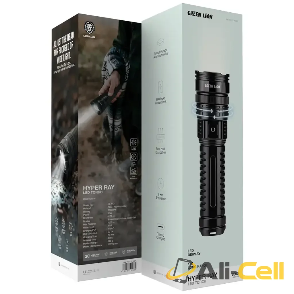 Green Lion Hyper Ray LED Torch - Black — 3