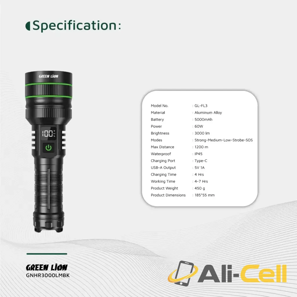 Green Lion Hyper Ray Pro LED Torch - Black — 2