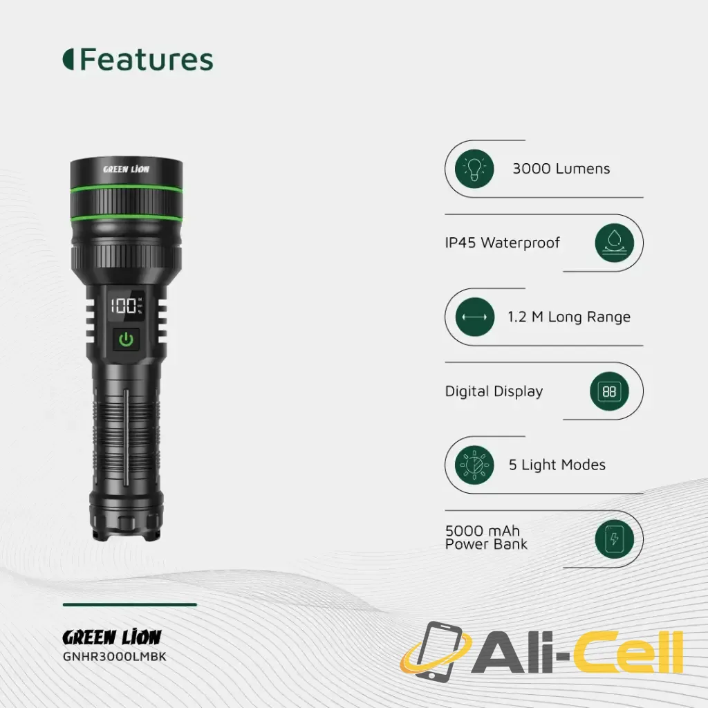 Green Lion Hyper Ray Pro LED Torch - Black — 3