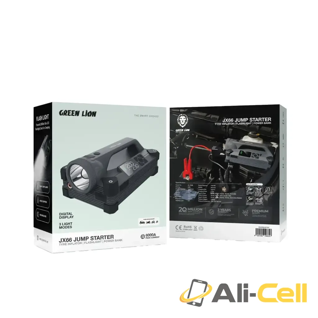 Green Lion JX66 Jump Starter with Tyre Inflator, Flashlight & Power Bank - Gray — 2