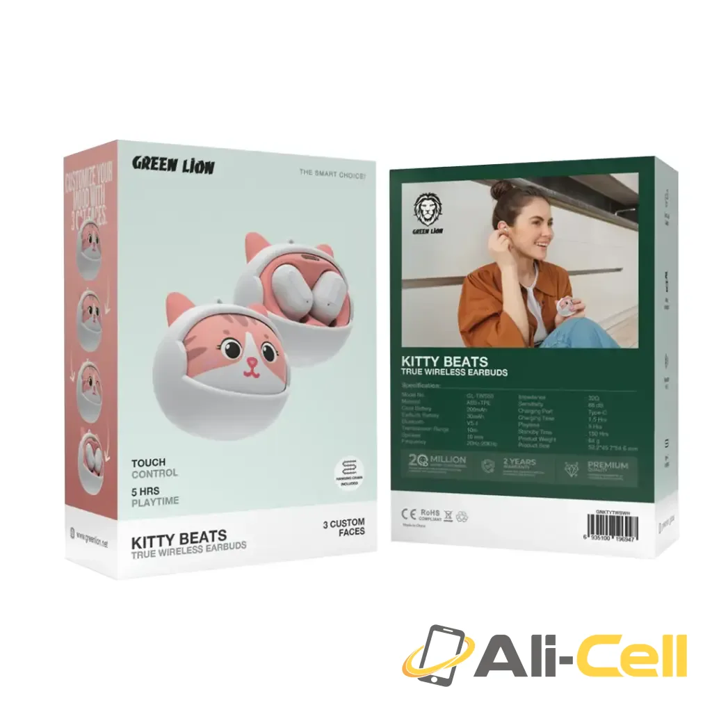 Green Lion Kitty Beats True Wireless Earbuds - White — 3