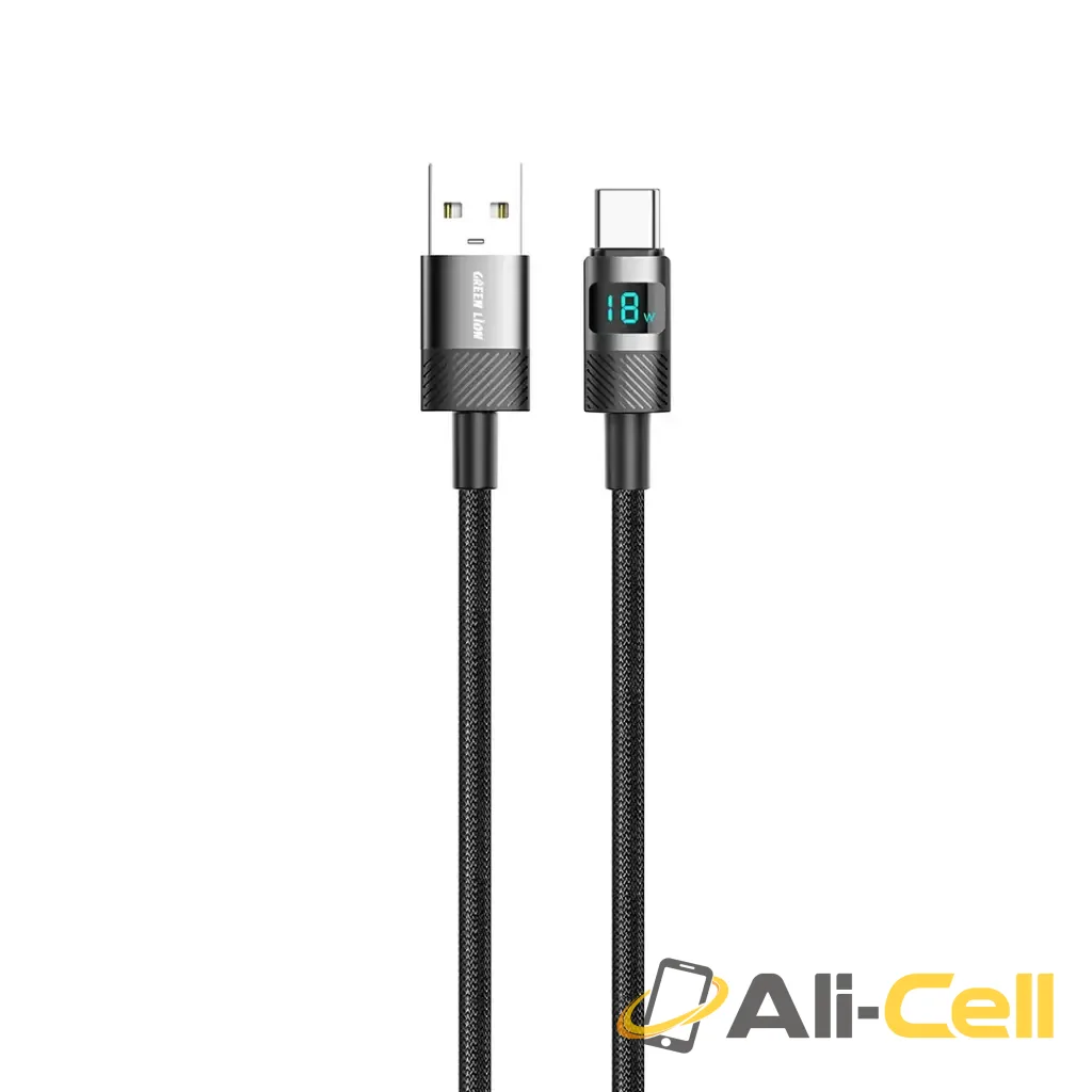 Green Lion LED Display Braided USB-A to USB-C Cable - Black