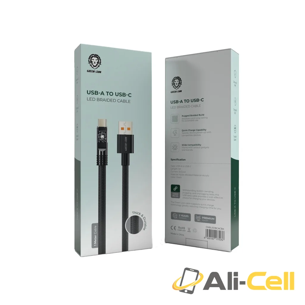 Green Lion Led Braided Cable Usb-A to Usb-C 1Meter - Black — 2