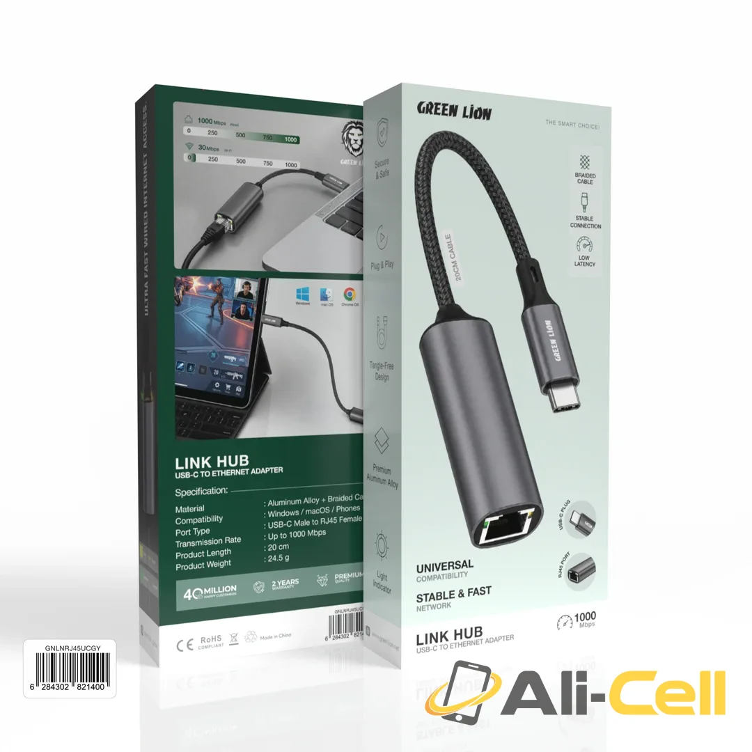 Green Lion Link Hub USB-C to Ethernet Adapter - Grey — 3