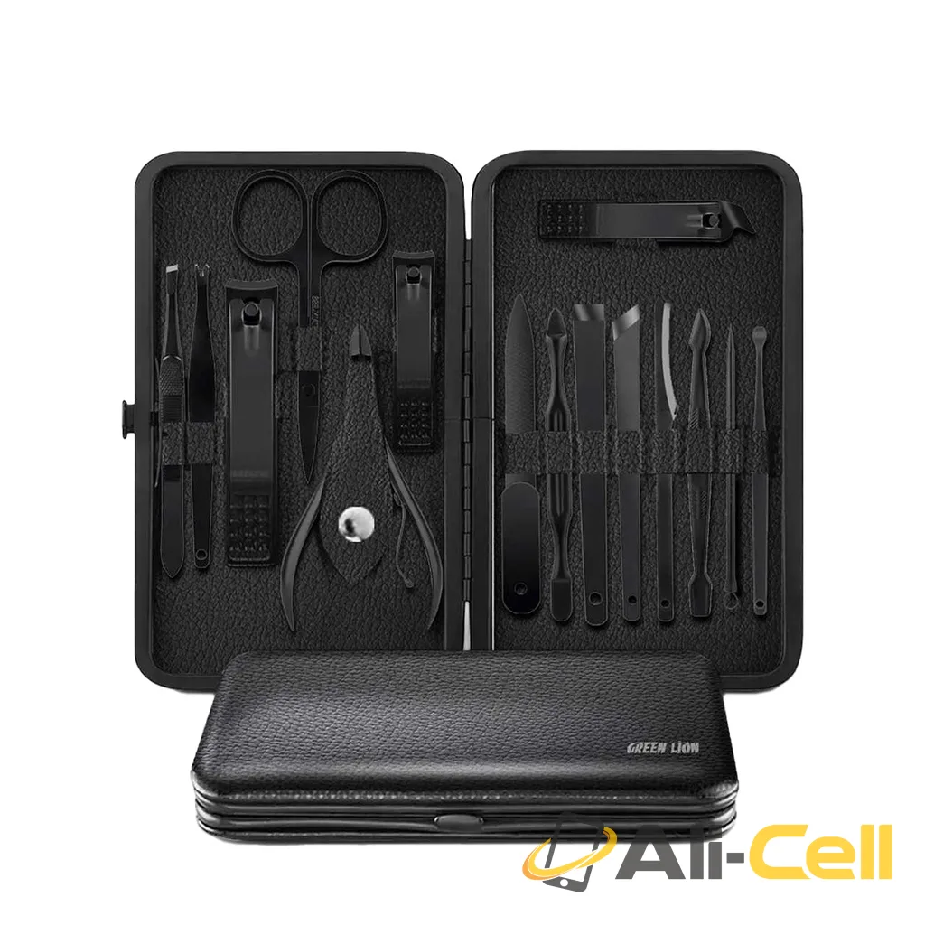 Green Lion Limpia 15 in 1 Manicure & Pedicure Kit Stainless Steel PU Leather Nail Clipper Set Non-Slip Tool Kit