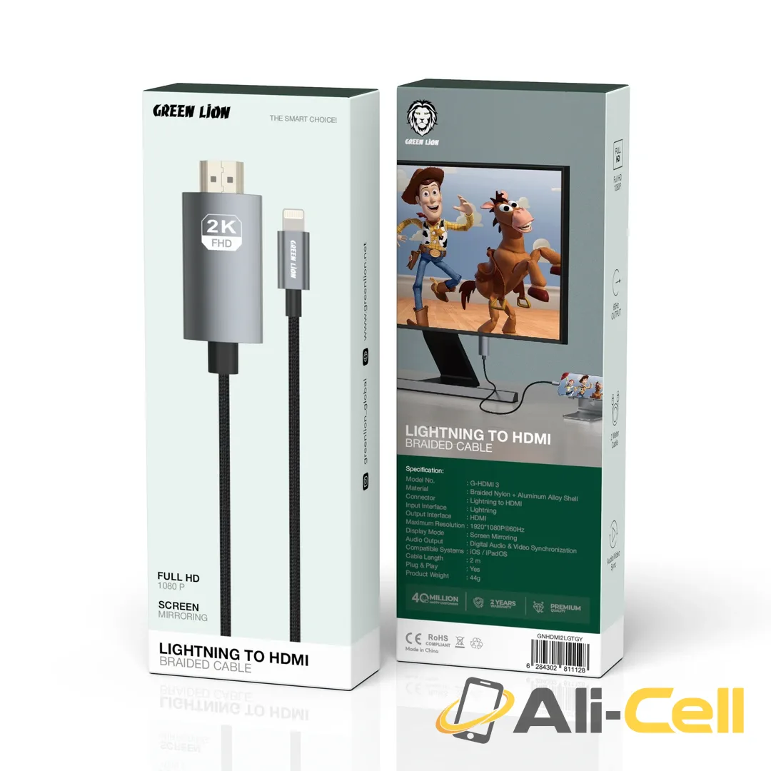 Green Lion Lightning to HDMI Braided Cable - Grey — 2