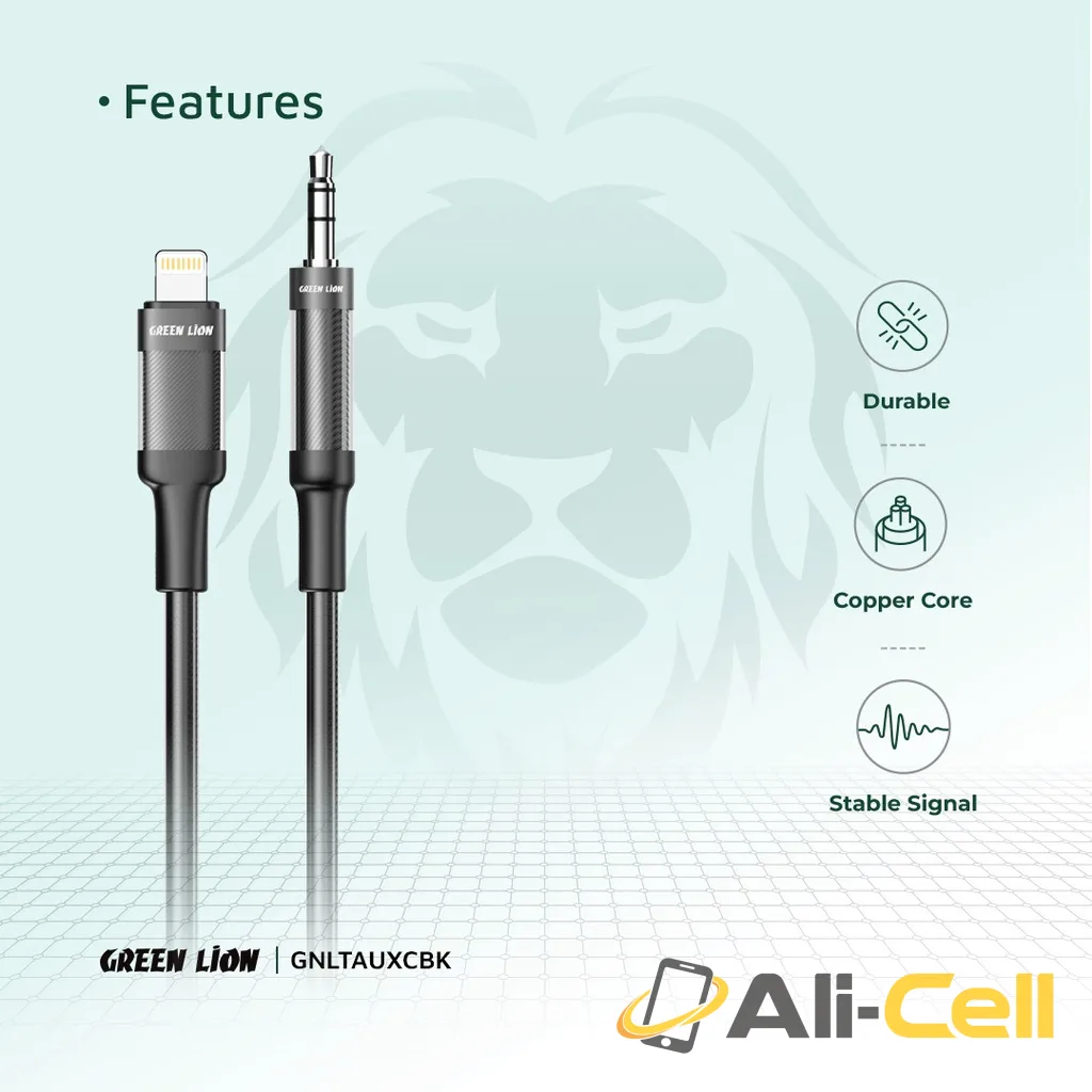 Green Lion Lightning to AUX Braided Cable 1M - Black — 2