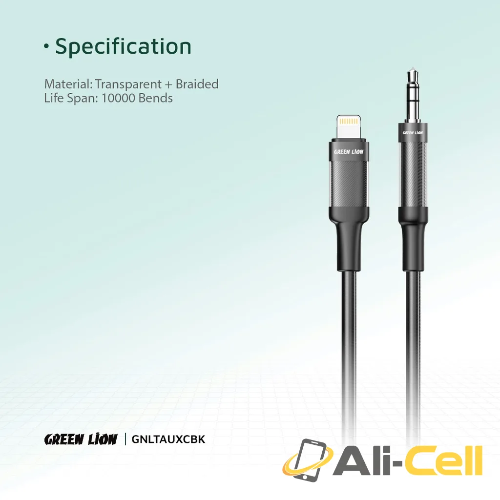 Green Lion Lightning to AUX Braided Cable 1M - Black — 3