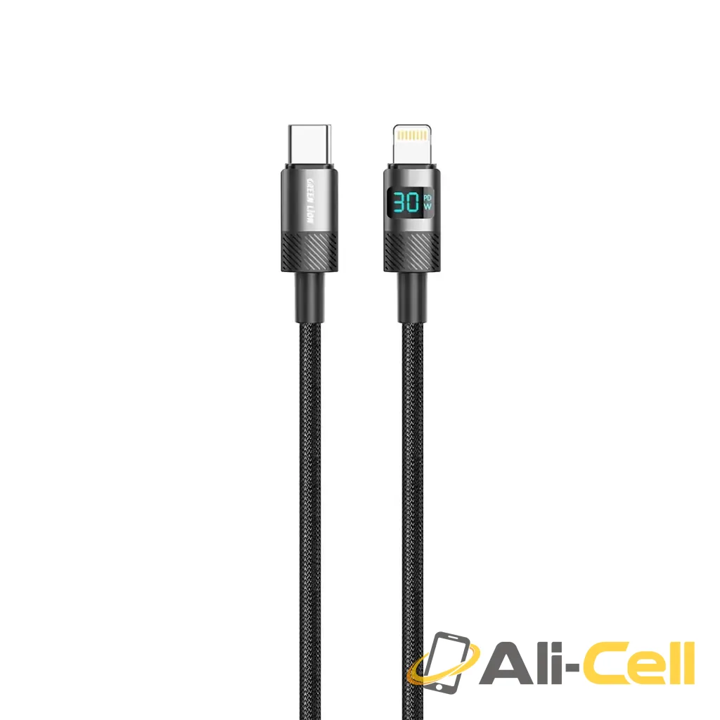 Green Lion LED Display Braided USB-C to Lightning Cable - Black