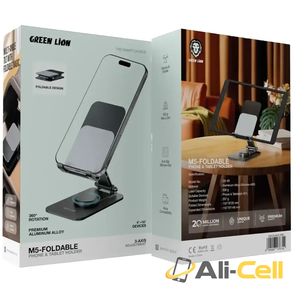 Green Lion M5-Foldable Phone & Tablet Holder - Black — 2