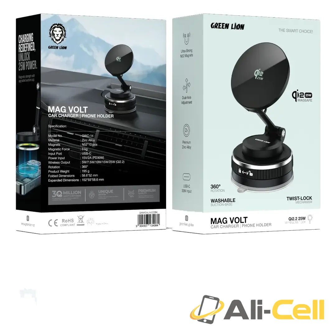 Green Lion Mag Volt Car Charger & Phone Holder - Black — 2