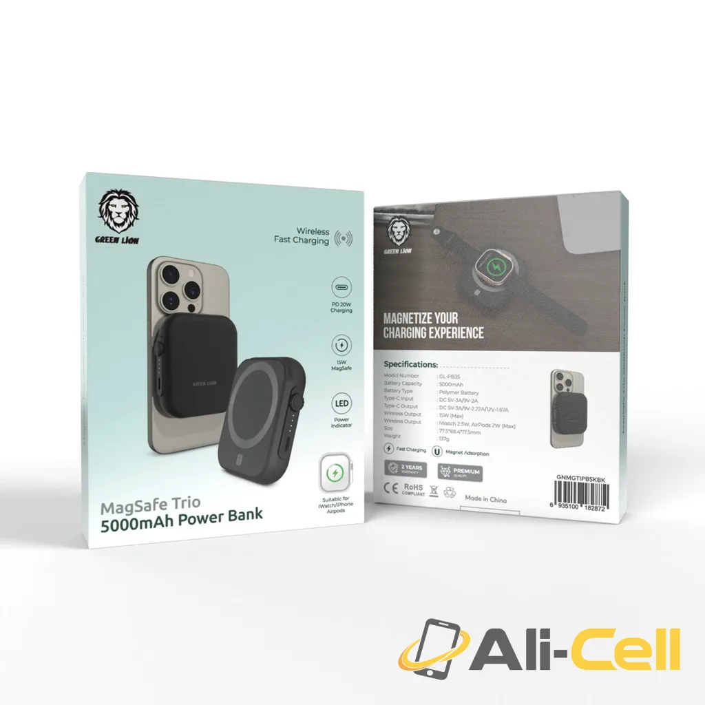 Green Lion MagSafe Trio Power Bank 5000mAh PD 20W - Black — 2