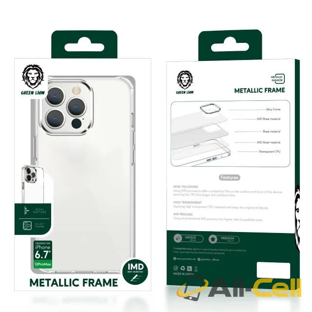Green Lion Metallic Frame TPU Transparent Case - iPhone 13 Pro (6.1") — 2