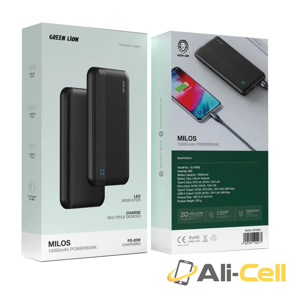 Green Lion Milos 10000mAh Powerbank - Black — 2
