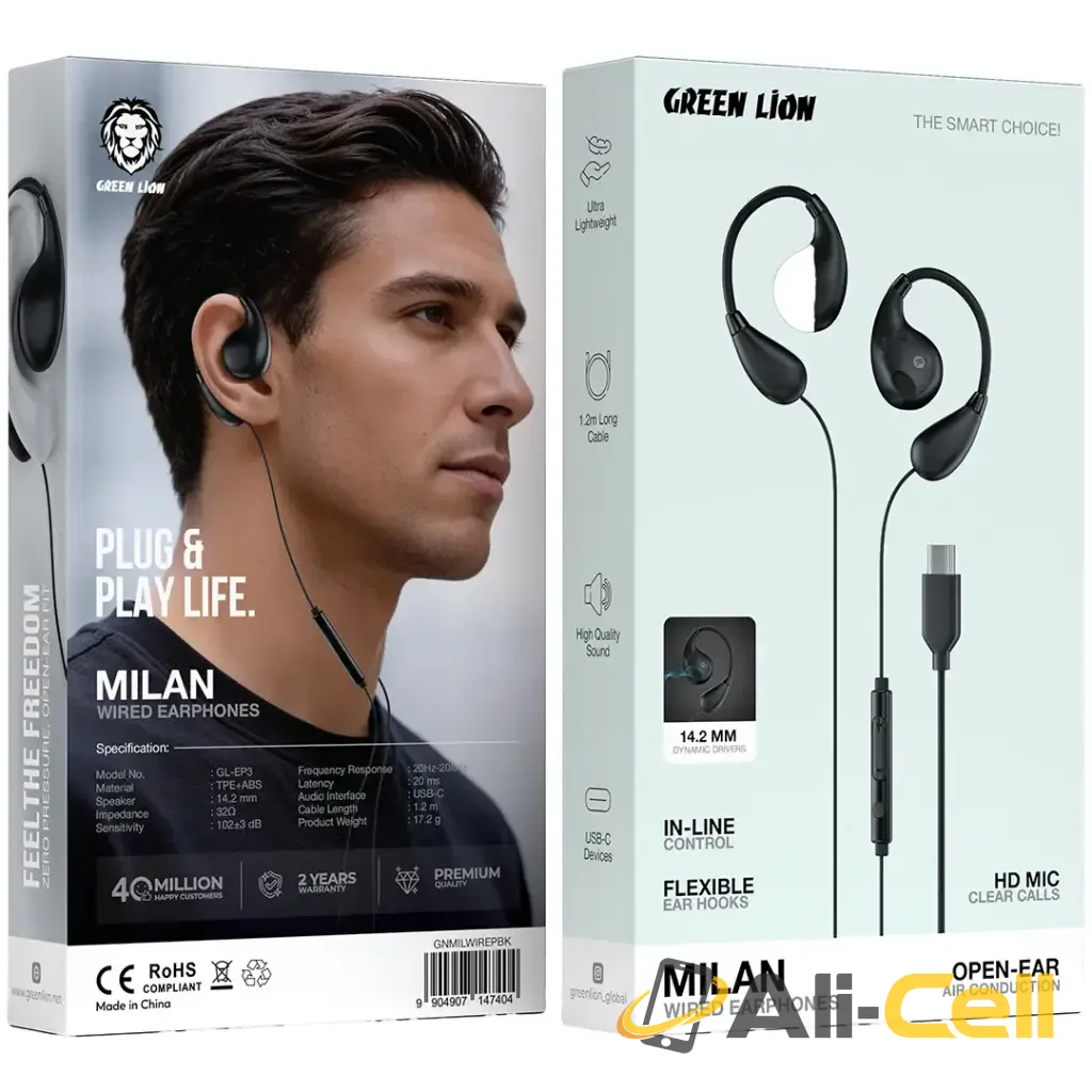 Green Lion Milan Wired Earphones - Black — 2