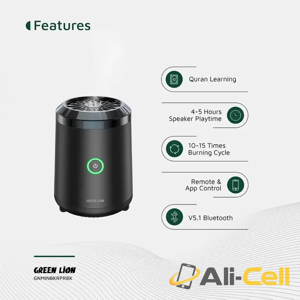 Green Lion Mini Bakhour Pro With Quran Speaker - Black — 3