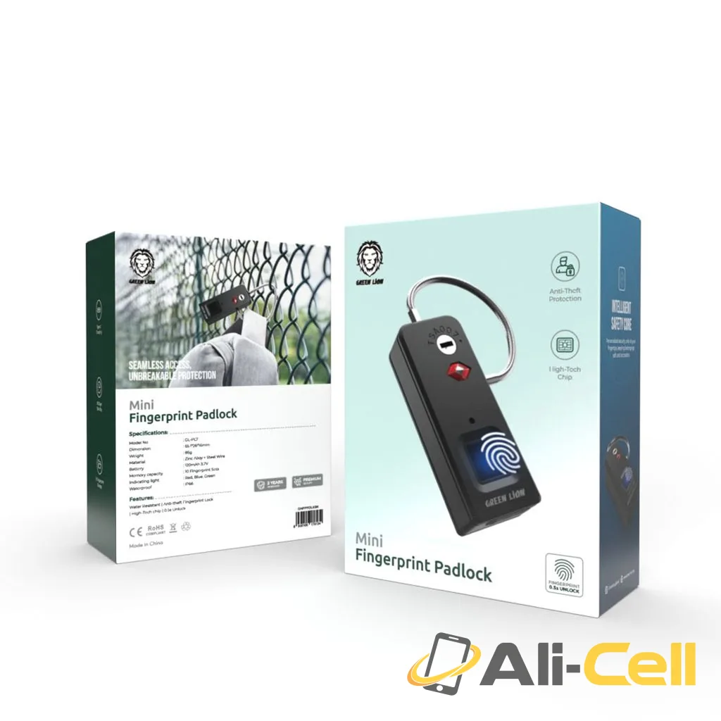Green Lion Mini Fingerprint Padlock - Black — 2