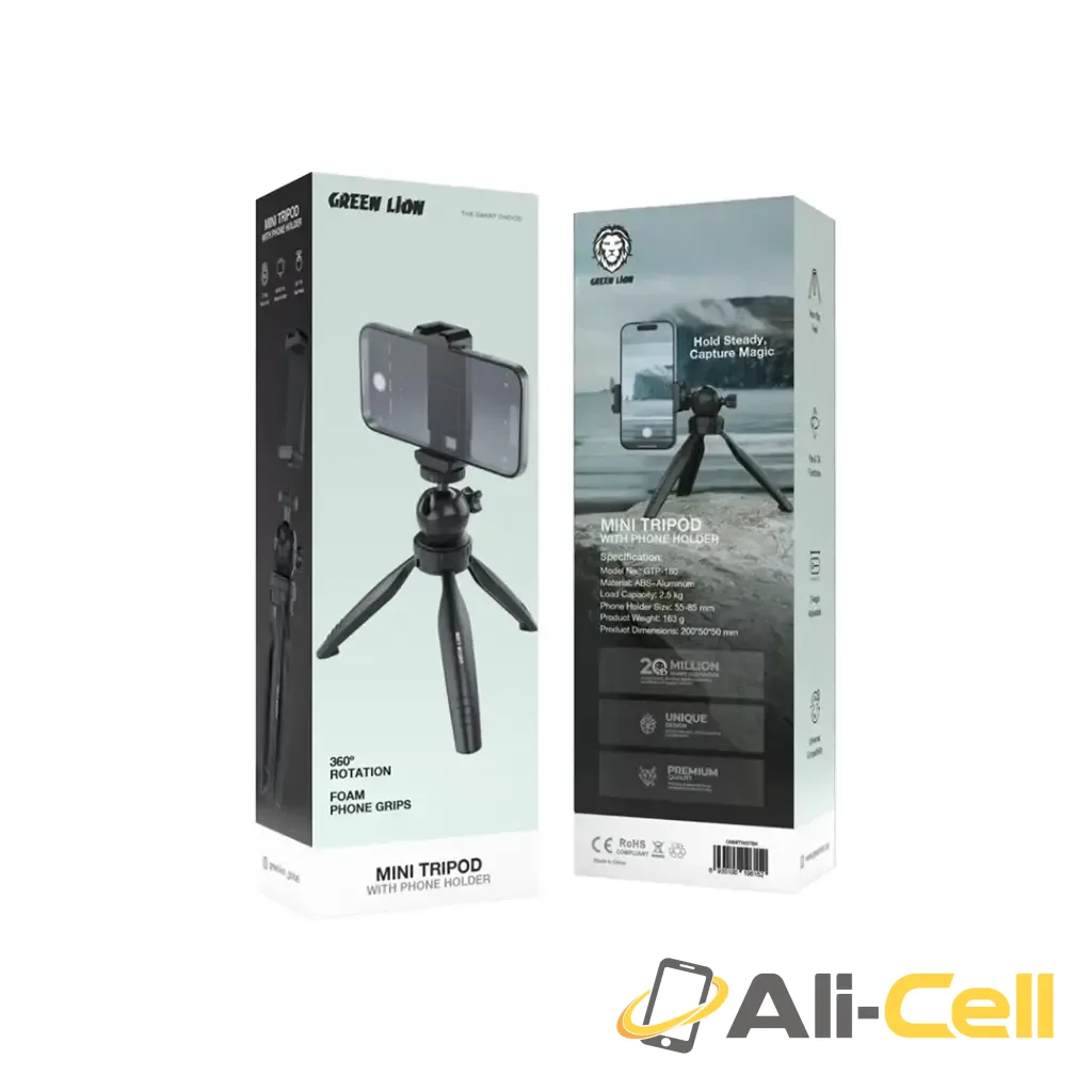 Green Lion Mini Tripod with Phone Holder - Black — 2