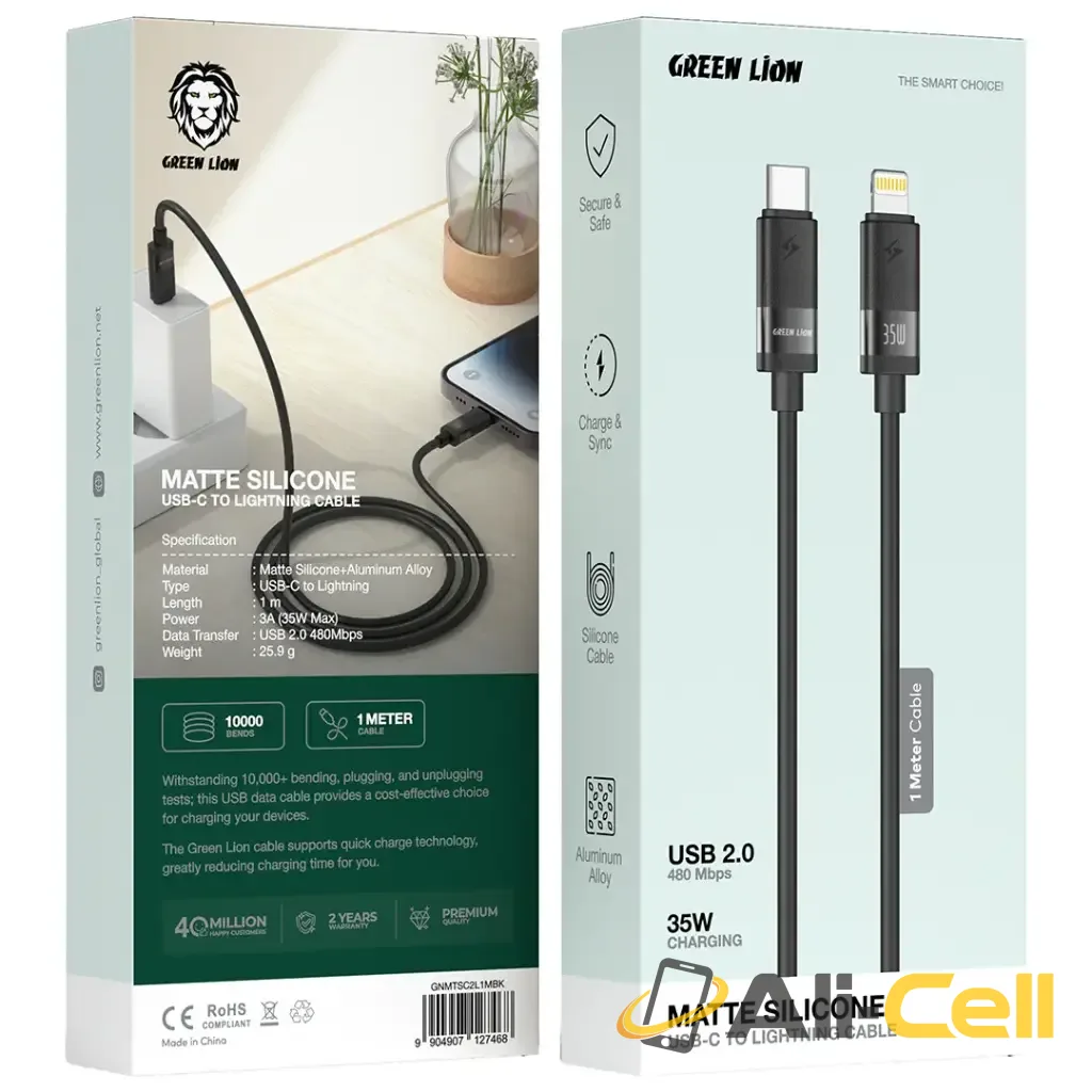 Green Lion Matte Silicone USB-C to Lightning Cable - Black — 2