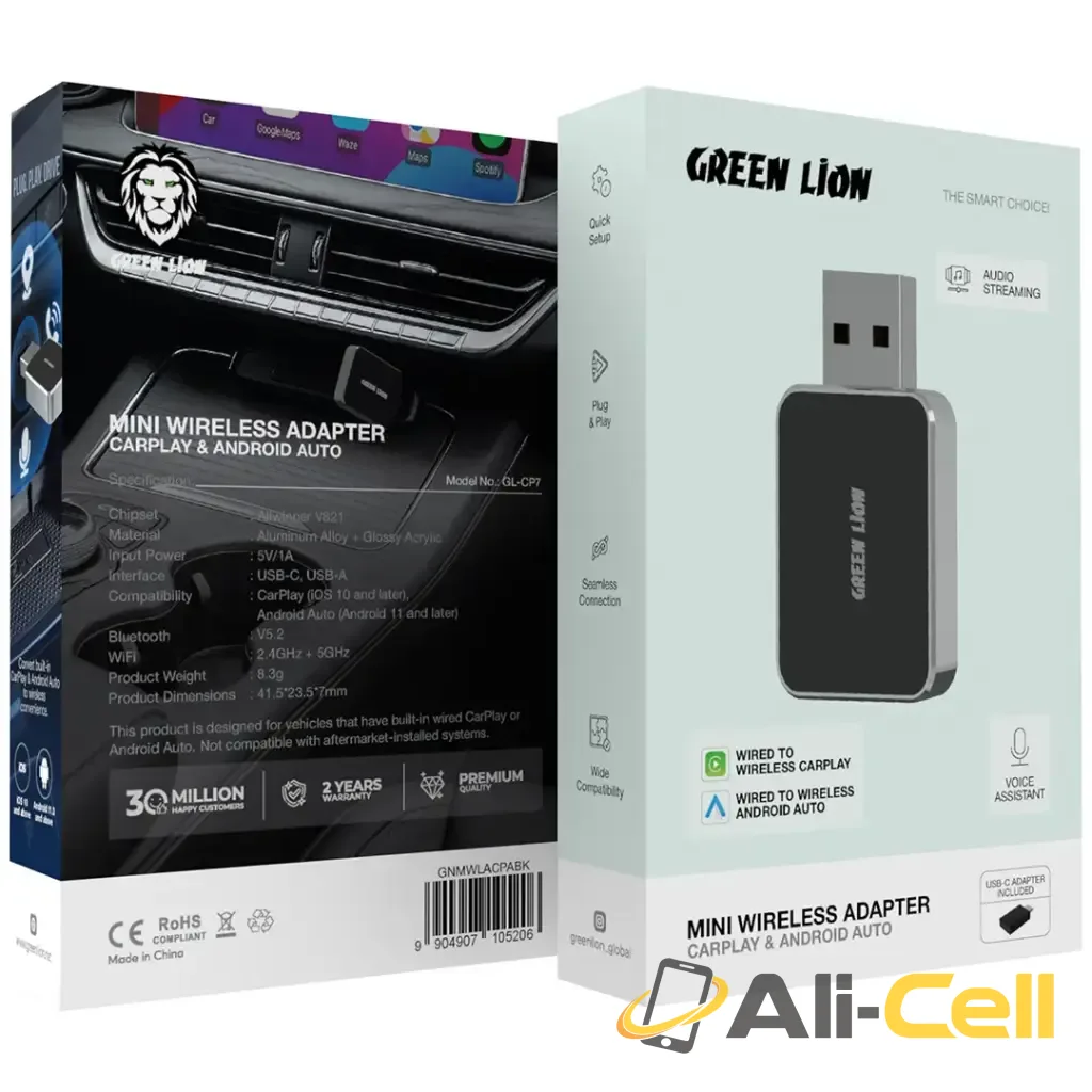Green Lion Mini Wireless Adapter CarPlay & Android Auto - Black — 2