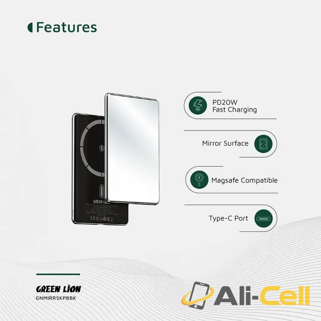 Green Lion Mirror Design 5000mAh Power Bank - Black — 3