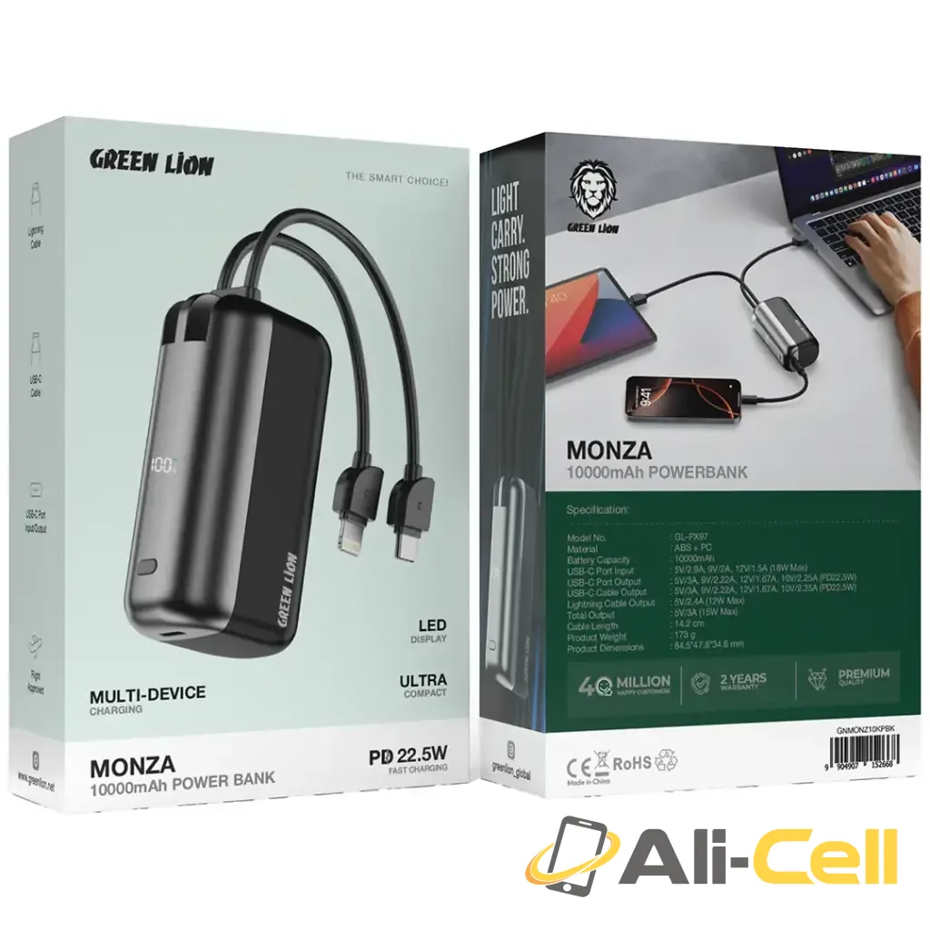 Green Lion Monza 10000mAh Power Bank - Black — 2