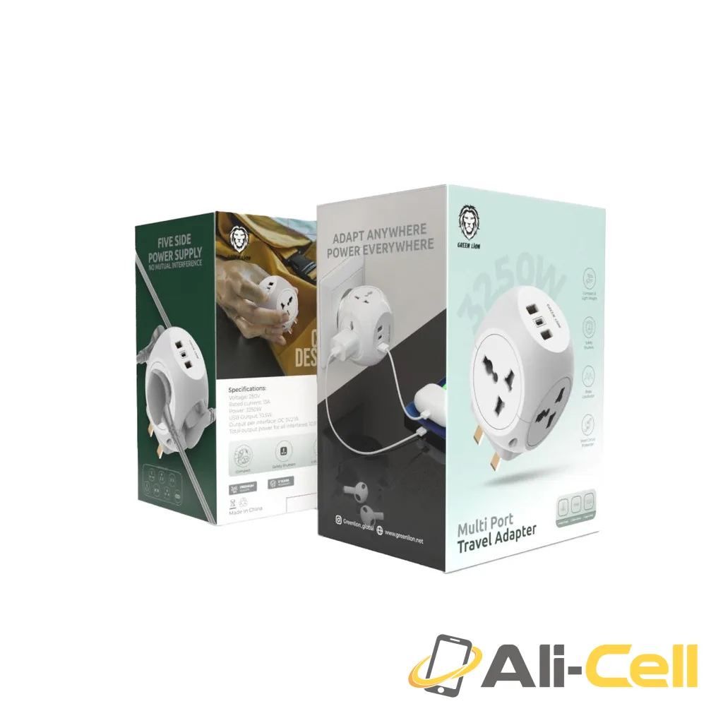 Green Lion Multi Port Travel Adapter - White — 2