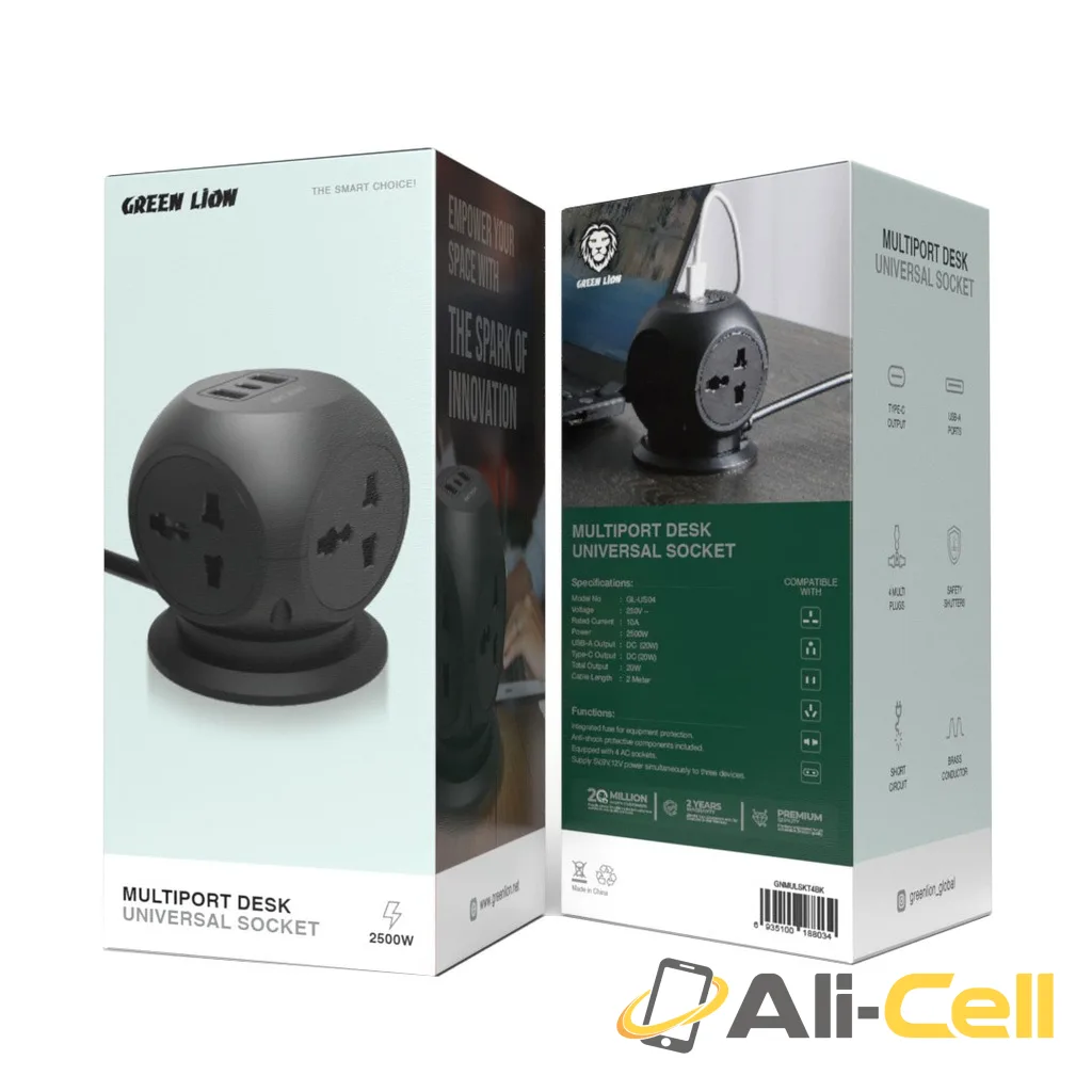 Green Lion MultiPort Desk Universal Socket - Black — 2
