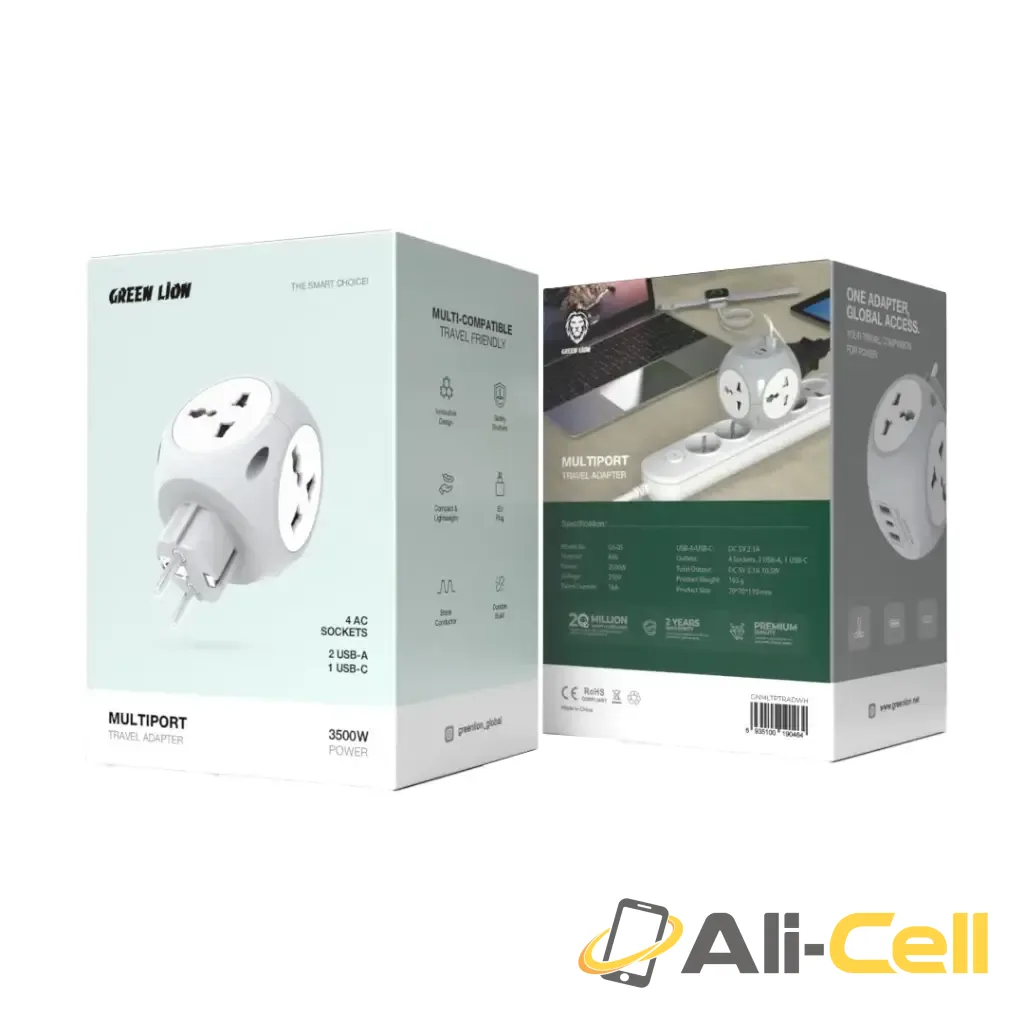 Green Lion Multiport Travel Adapter - White — 2