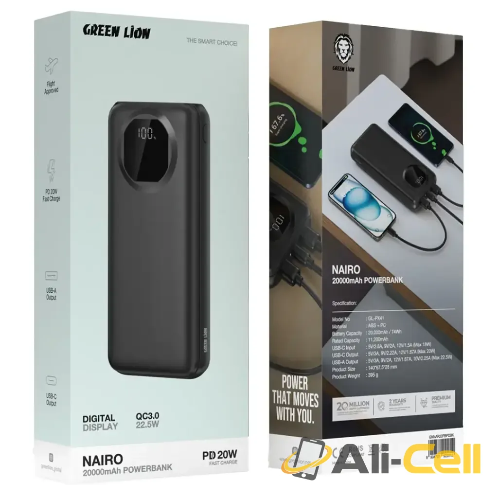Green Lion Nairo 20000mAh Power Bank PD 20W - Black — 2