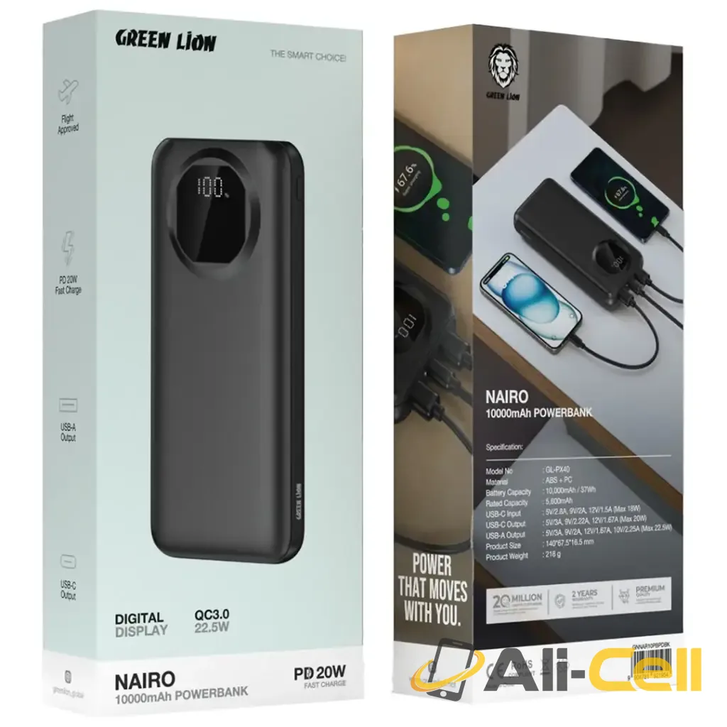Green Lion Nairo 10000mAh Power Bank PD 20W - Black — 2