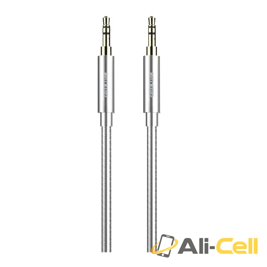 Green Lion Non-MFi AUX 3.5mm to AUX 3.5mm Stainless Steel Plating Cable 90cm- Silver