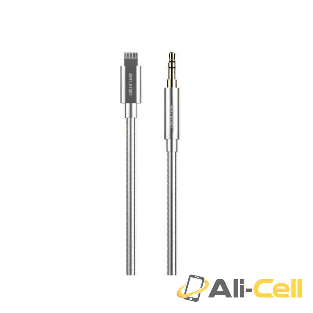 Green Lion Non-MFi Lightning to AUX 3.5mm Stainless Steel Plating Cable 90cm- Silver