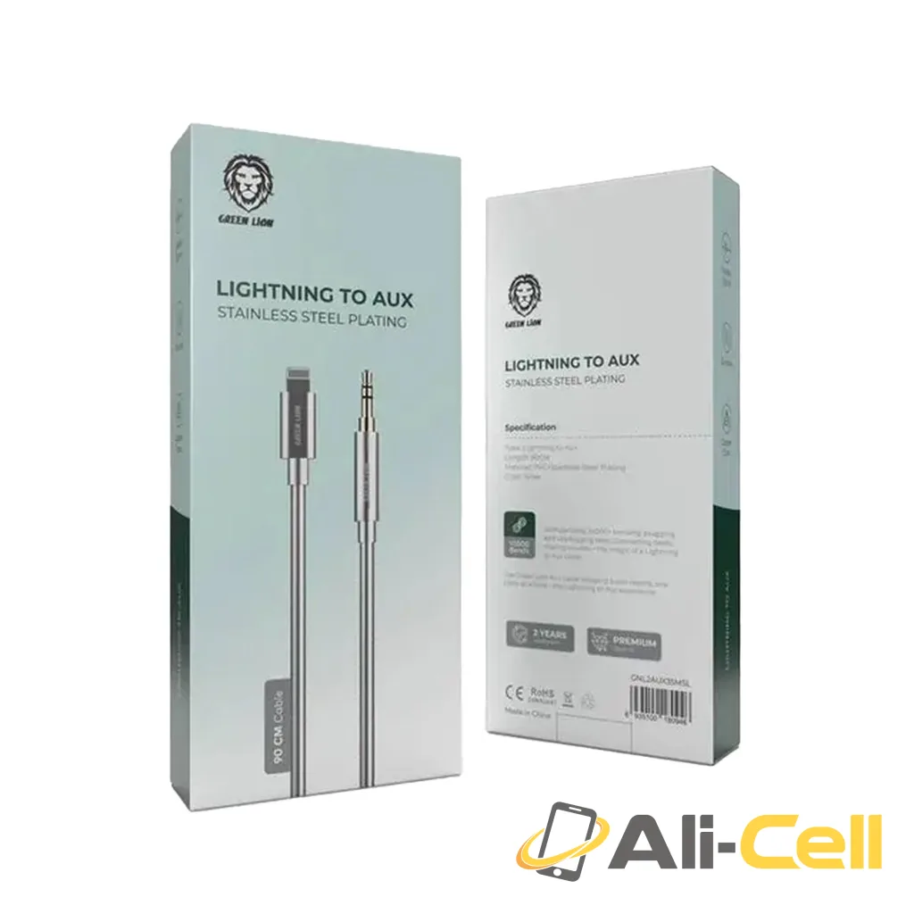 Green Lion Non-MFi Lightning to AUX 3.5mm Stainless Steel Plating Cable 90cm- Silver — 2