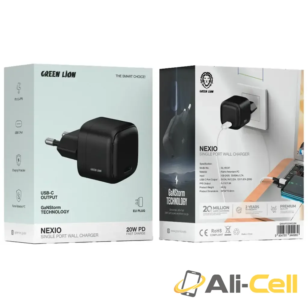 Green Lion Nexio Single Port Wall Charger EU Plug 20W - Black — 2