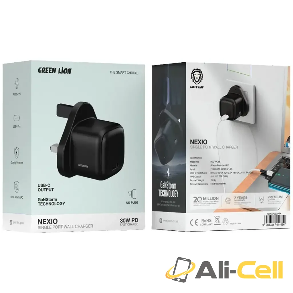 Green Lion Nexio Single Port Wall Charger UK Plug 30W - Black — 2