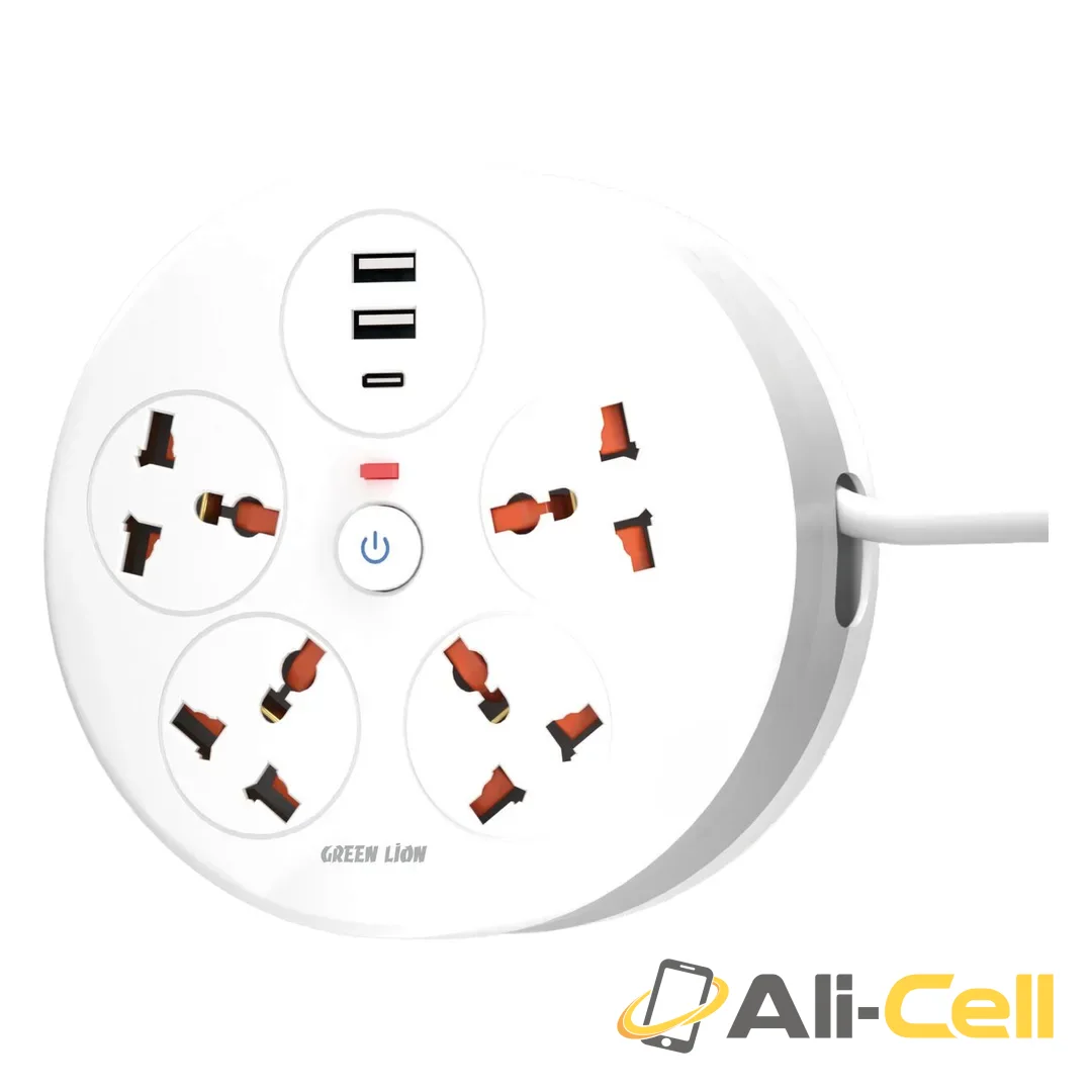 Green Lion Orbit Power Strip 7-in-1 Retractable Power Cord - White
