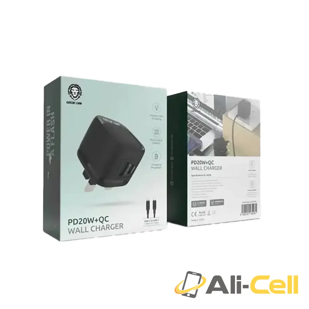 Green Lion PD 20W + QC Wall Charger - Black — 2