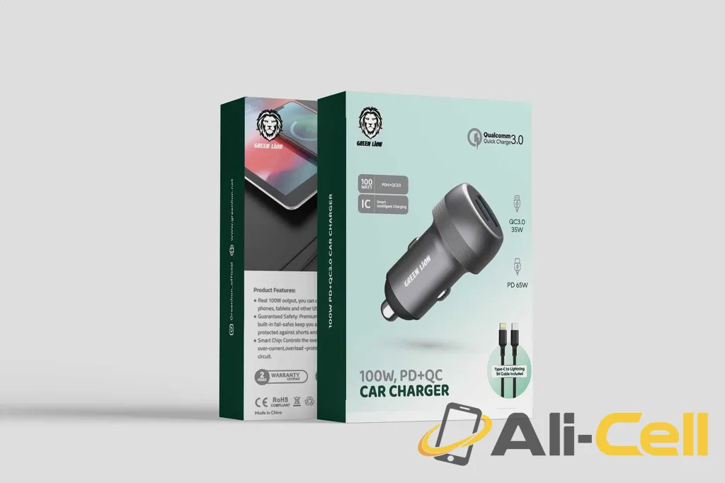 Green Lion PD + QC Car Charger With Type-C To Lightning Cable (1m)