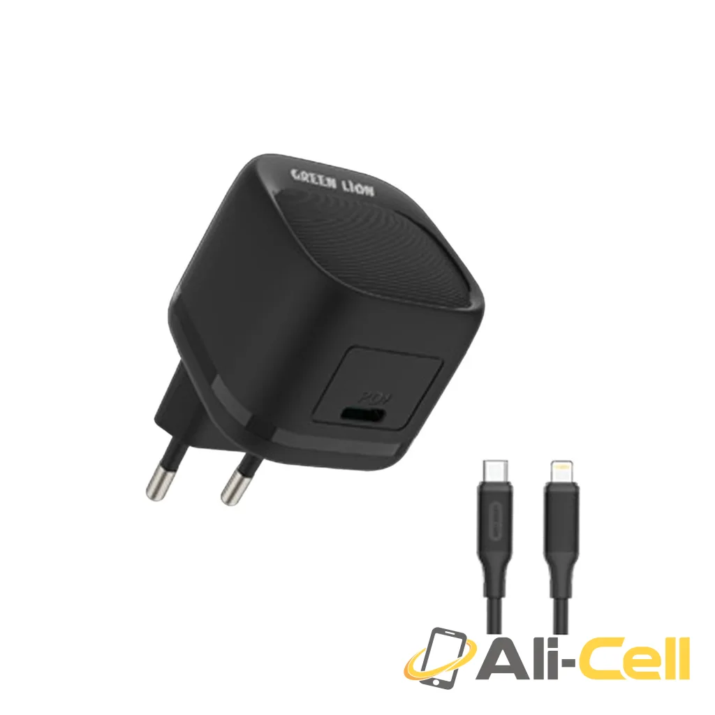 Green Lion PD 20W USB-C EU Wall Charger With USB-C To Lightning Cable - Black