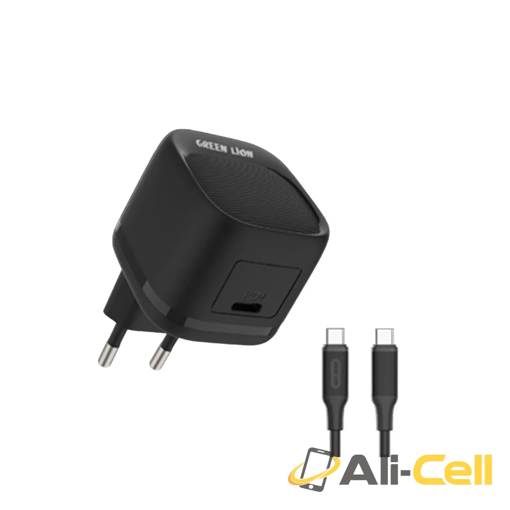 Green Lion PD 20W USB-C EU Wall Charger With USB-C To USB-C Cable - Black