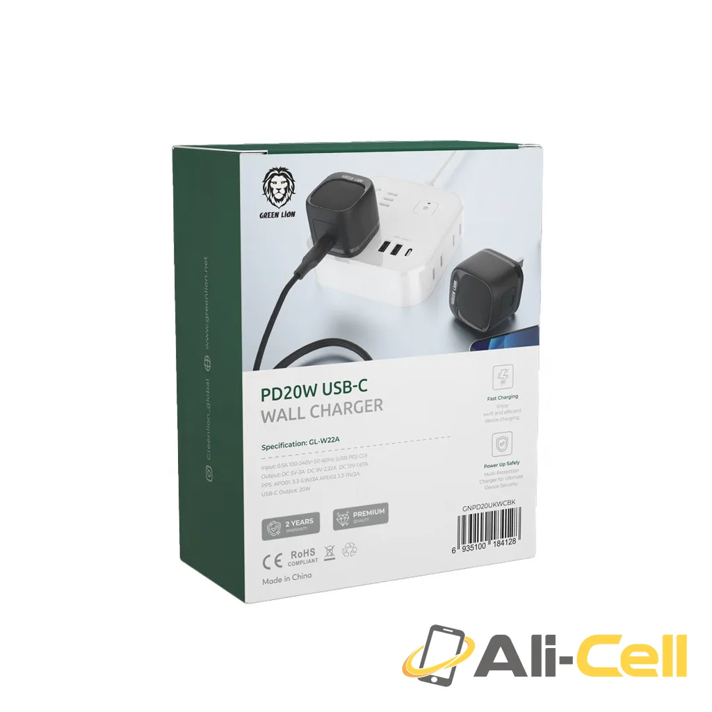 Green Lion PD 20W USB-C UK Wall Charger - Black — 3