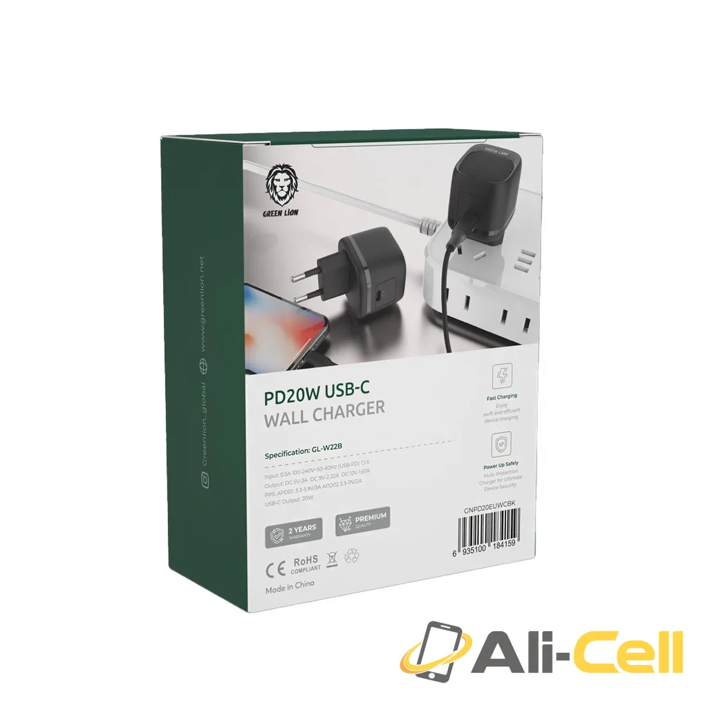 Green Lion PD 20W USB-C EU Wall Charger - Black — 3