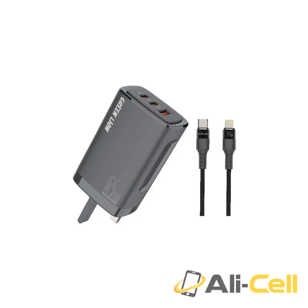Green Lion PD+PD+QC3.0 Gallium Nitride Solution 65W+TC IPH data cable 1m Black/Orang