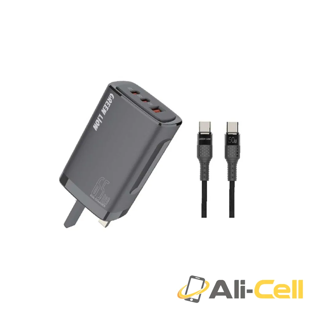 Green Lion PD+PD+QC3.0 Gallium Nitride Solution65W+TC-TC data cable 1m Black/Orange