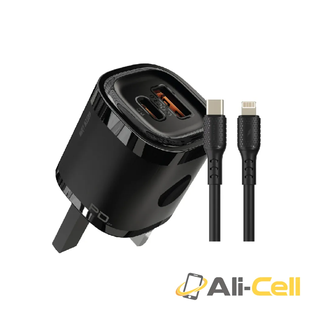 Green Lion PD+QC 20W One-way solution +TC-IPH data cable 1m Black/Orange