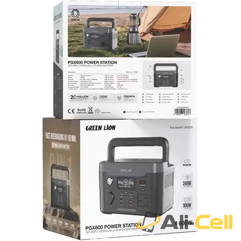 Green Lion PGX600 Power Station with 307.2Wh & 12000mAh LiFePO4 Battery - Black — 3