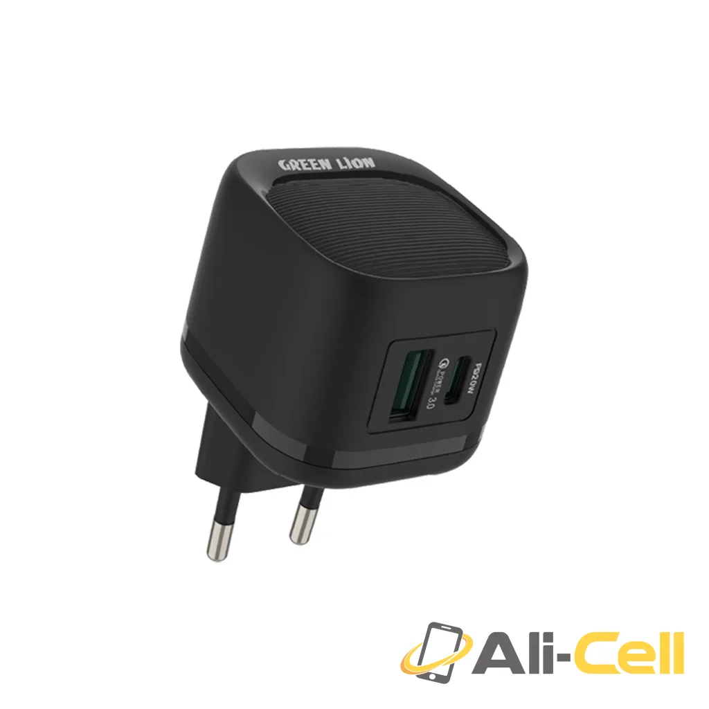 Green Lion PD20W+QC Wall Charger With USB-C To Lightning Cable - Black