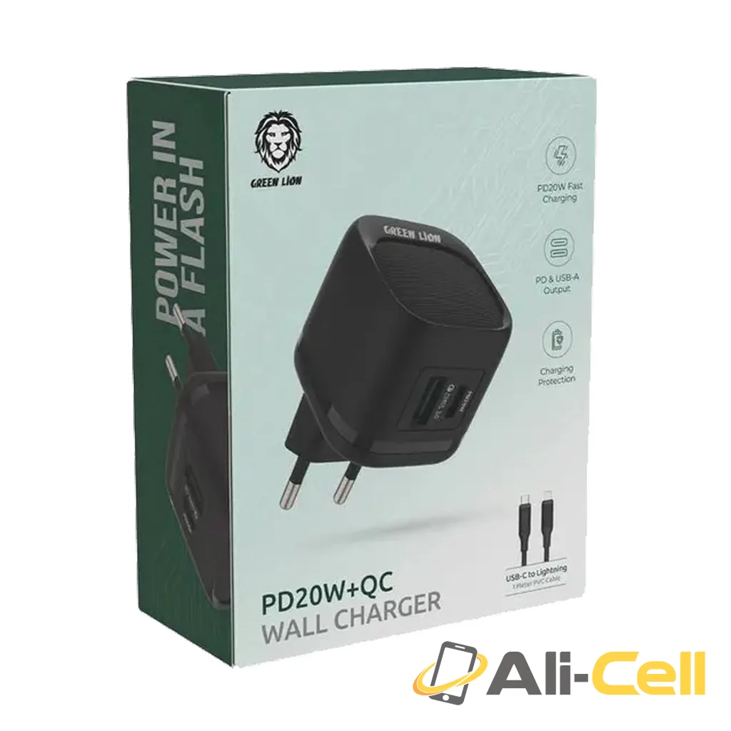Green Lion PD20W+QC Wall Charger With USB-C To Lightning Cable - Black — 3